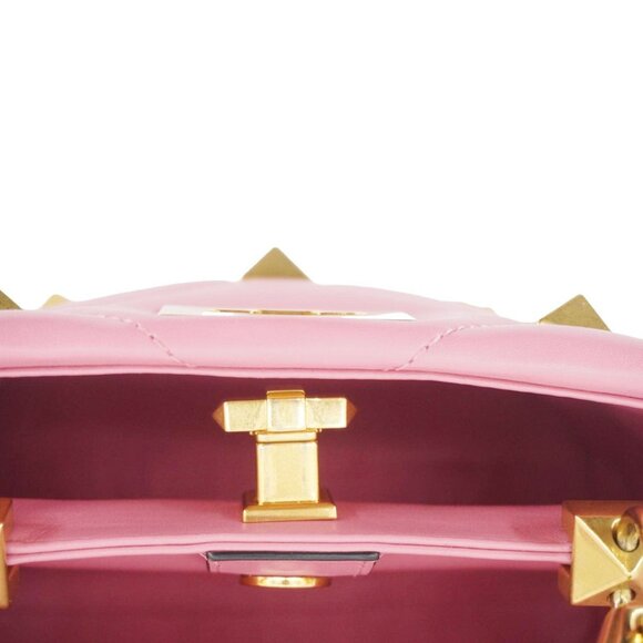 Valentino  Roman Stud Small Nappa Leather Top Handle Crossbody Bag Flamingo Pink - Picture 14 of 15